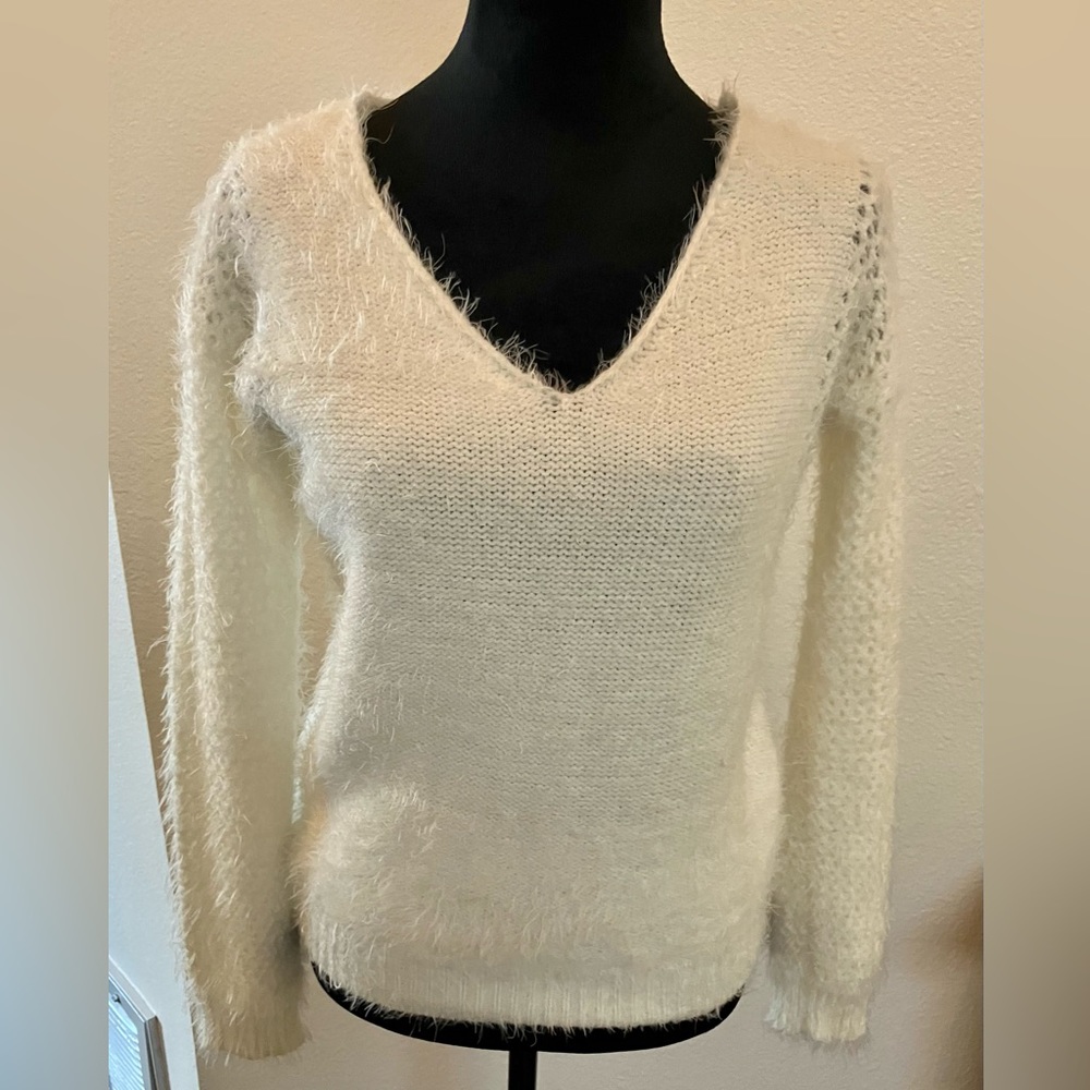 Bajee Collection White Fluffy Furry Sweater Top Shirt